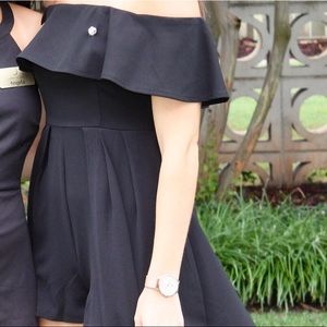 Off the shoulder romper with train